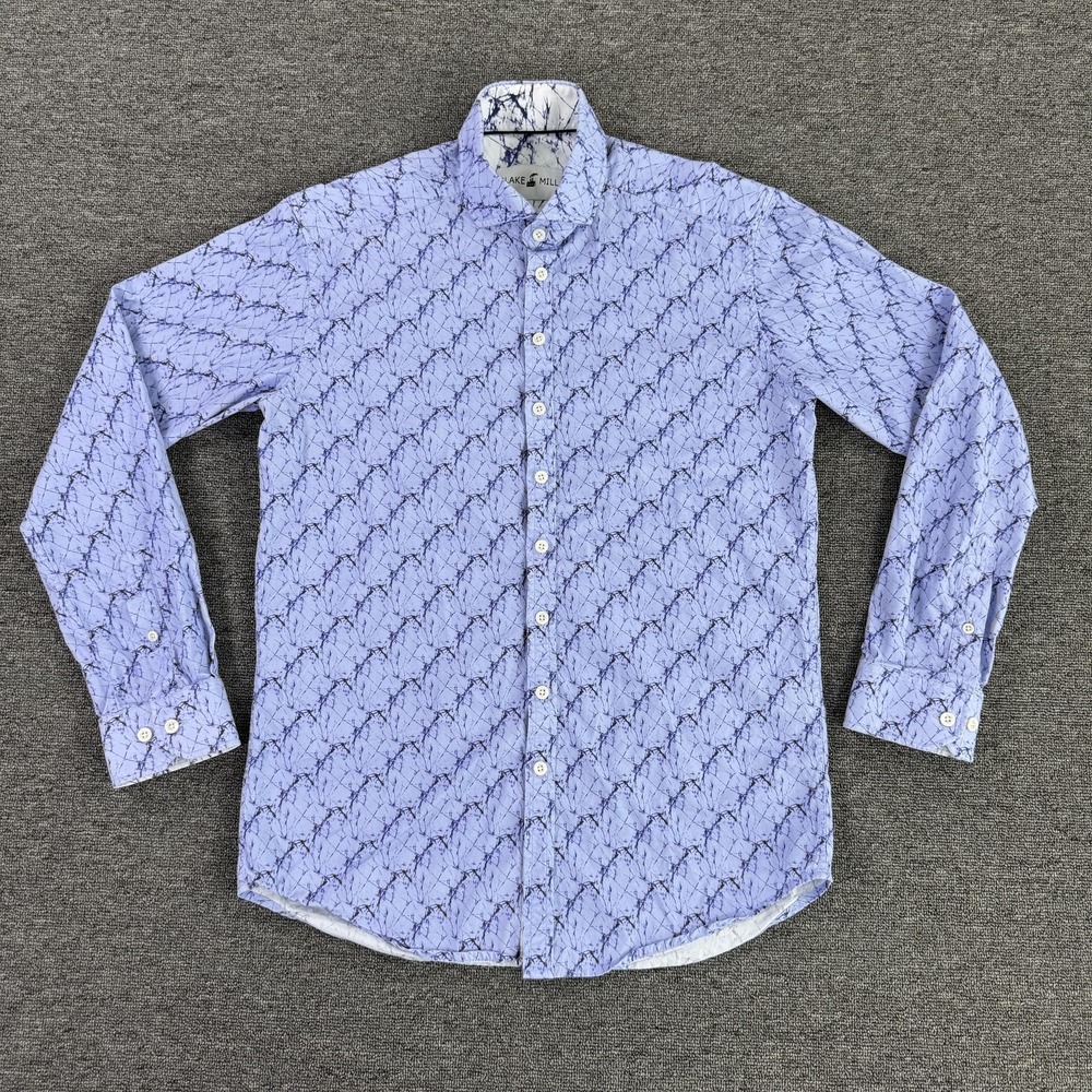 Blake Mill Mens Shirt Medium Blue Abstract Print Button‎ Down Long Sleeve Casual